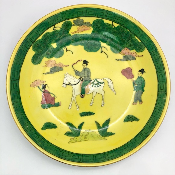 Vtg Japanese Bowl 1970s Andrea Hand Painted Porcelain Yellow With Figural Scene - Picture 4 of 9